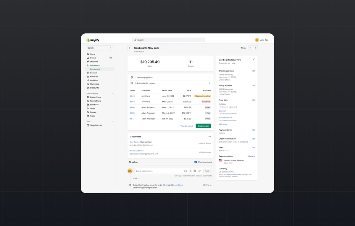 Shopify Plus B2B Company Accounts