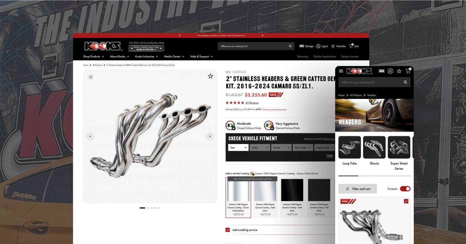 Kooks Headers and Exhaust redesigned Shopify homepage design