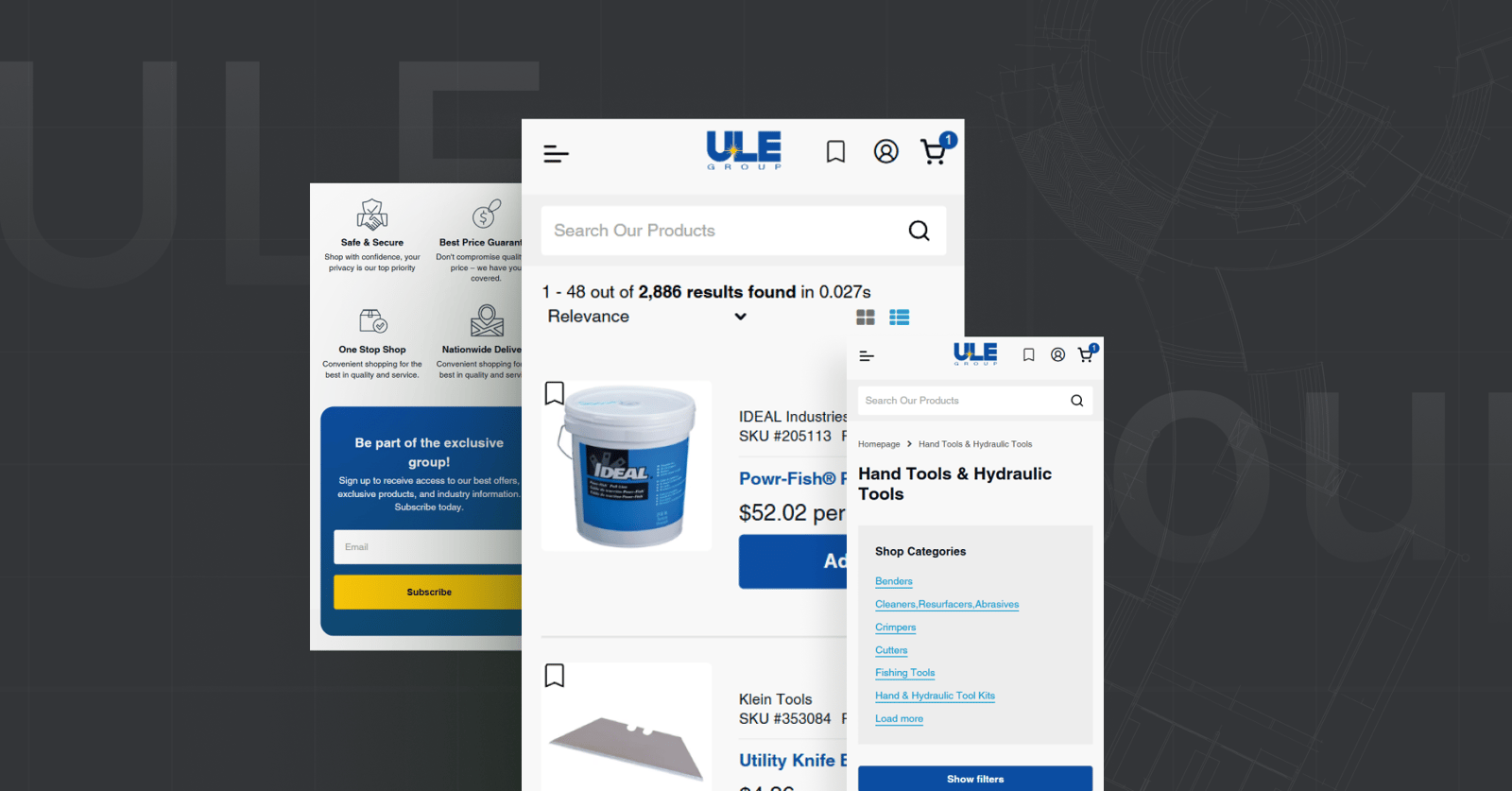 ULE Group Shopify storefront design shown on mobile