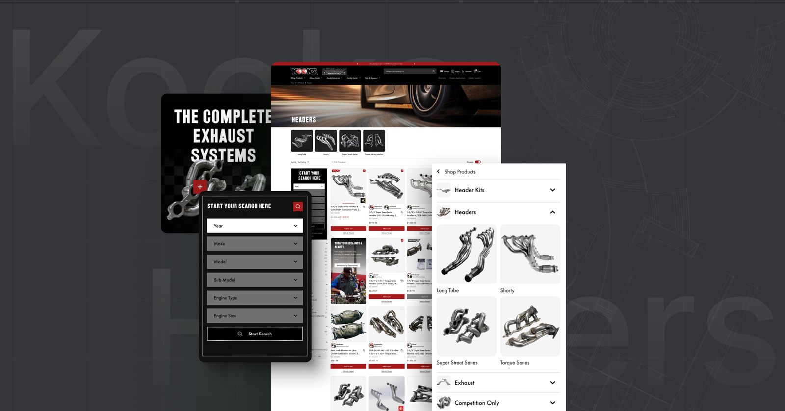Kooks exhaust systems collection page with advanced product filtering