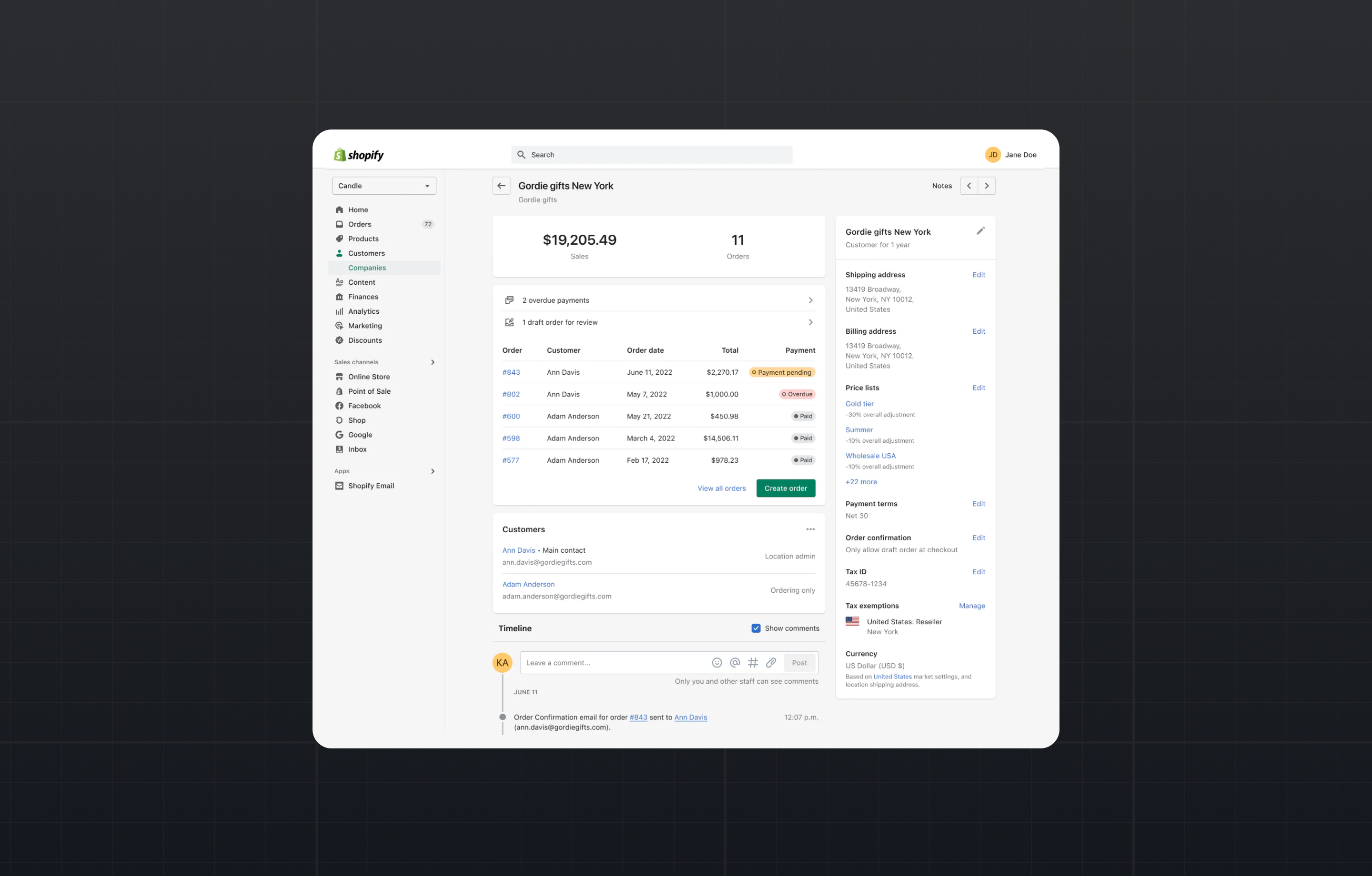 Shopify Plus B2B Company Accounts